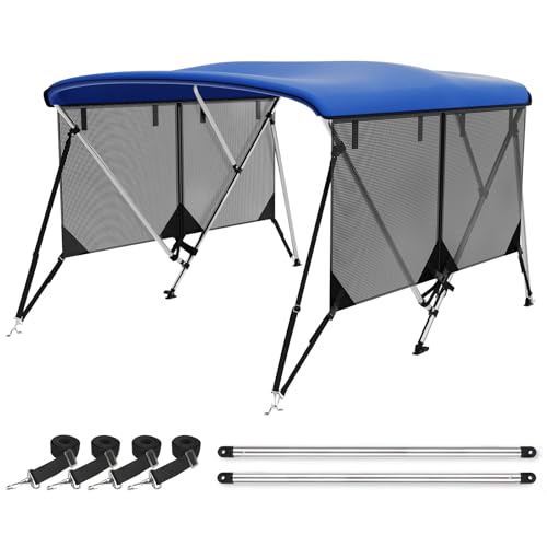 Image of Bimini Top for Boats Boat Canopy with Mesh Sidewalls (Blue, 3 Bow 67 inch-72 inchW)