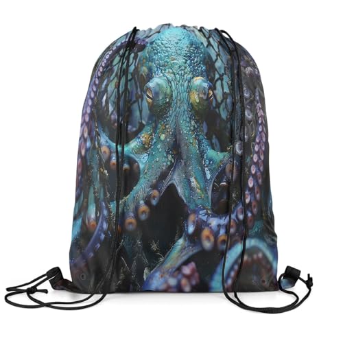 Feelyou Octopus Drawstring Backpack Ocean Kraken Gym String Bag Decor Tentacles Sports Drawstring Sackpack Sealife Sea Animal Drawstring Bags3
