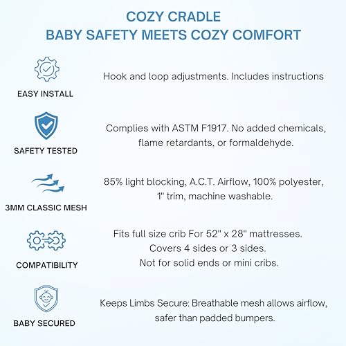 Cozy Cradle Breathable Crib Mesh Liner for Full-Size Cribs, Classic 3mm Mesh, White (Covers 3 or 4 Sides) - Thumbnail 4