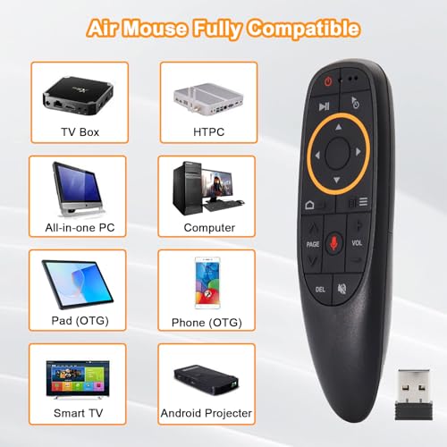 Image of G10S Air Mouse Remote Control, 4-in-1 PC Remote Control with Voice Search, 2.4GHz Bluetooth, 6 Axis Gyroscope, USB, for Android TV Box, Smart TV, Windows PC, HTPC, Laptop