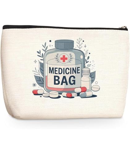 Image of DRUDRAYA Canvas Medicine Pouch | Printed Medicine Storage Bag (Pack of 1) | Portable & Spacious Emergency Kit Organizer Zipper Pouch | Perfect for Hiking, Travel, Camping, Home