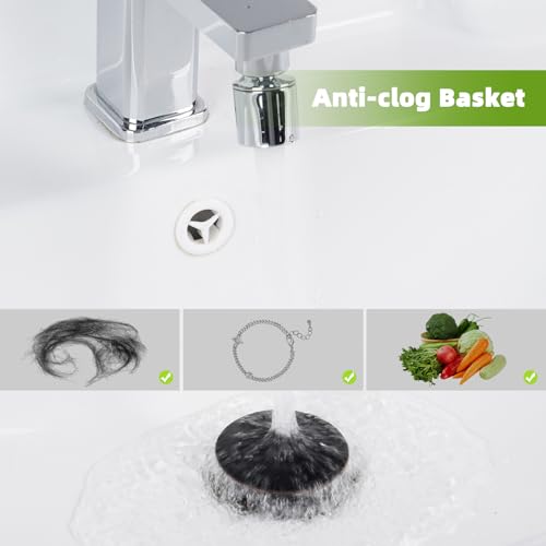 Image of Universal Bathroom Sink Drain Stopper Strainer, 2PCS, Oil Rubbed Bronze | 2 in 1 Pop Up Sink Stopper for 1.1''~2.36'' Sink Basin Hole, Hair Catcher with Removable Stainless Steel Filter Basket