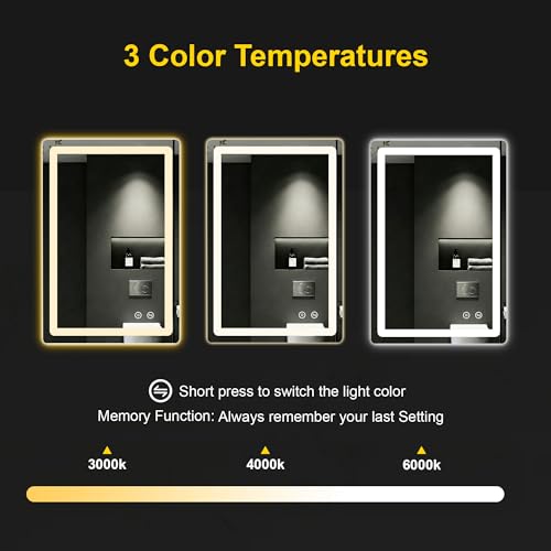 Image of LED Bathroom Mirror with Lights, 20 inchx30 inch Lighted Vanity Mirror for Wall