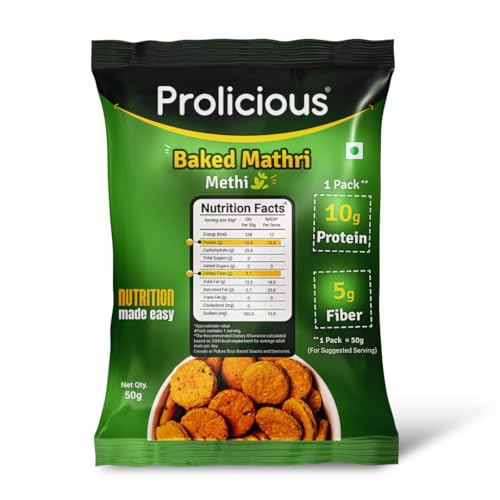 Image of Prolicious Baked Methi Mathri | 10g Protein | Healthy | Ready to eat | Traditional Indian Savoury Snack | Ideal for weightloss | No Palm Oil, NO Transfat | 50g