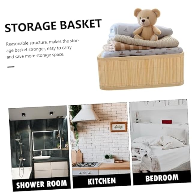 Cabilock Bamboo Storage Basket Set Stackable Pantry Bins Woven Basket for Desktop Multi-purpose Organizer for Toys Sundries