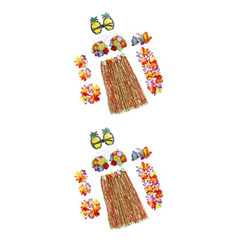 SUWIAKLALL 2 PCS Conjunto de saia de grama havaiana suprimentos de festa vestido de dança kit de ade