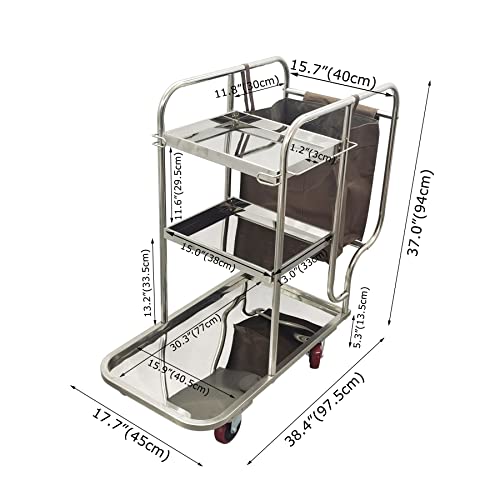 Image of INTBUYING 3 Shelf Janitor Cart Stainless Steel Janitor Cart with Cloth Bag and Mute Wheel