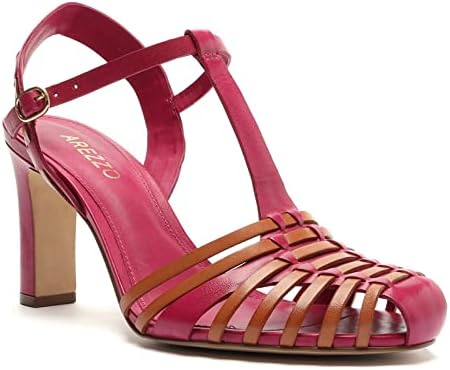Arezzo Women's Maia T-Strap Chunky Heel Sandal, Fancy Pink/Light Hazelnut, Size 6.5