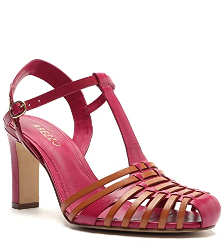 Arezzo Women's Maia T-Strap Chunky Heel Sandal, Fancy Pink/Light Hazelnut, Size 6.5 #TOP1