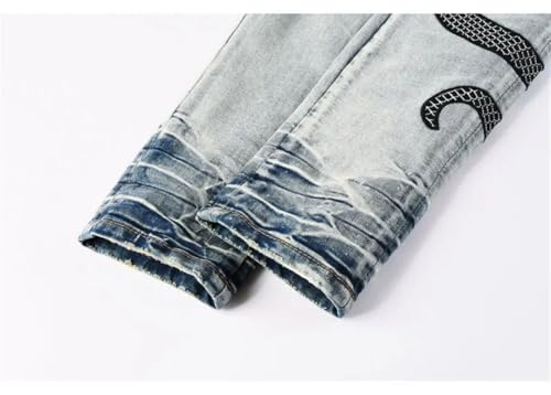 Men's Jeans Serpentine Embroidered Perforated Patch Jeans4
