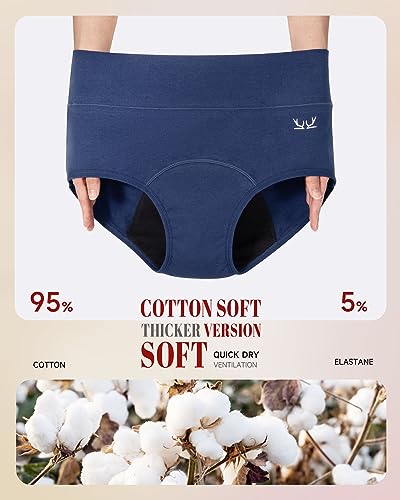 Image of Rdiner Heavy Flow High Absorbency Period Underwear Women, Leakproof Panties Postpartum Menstrual Hipster Briefs Teens 3 Pack