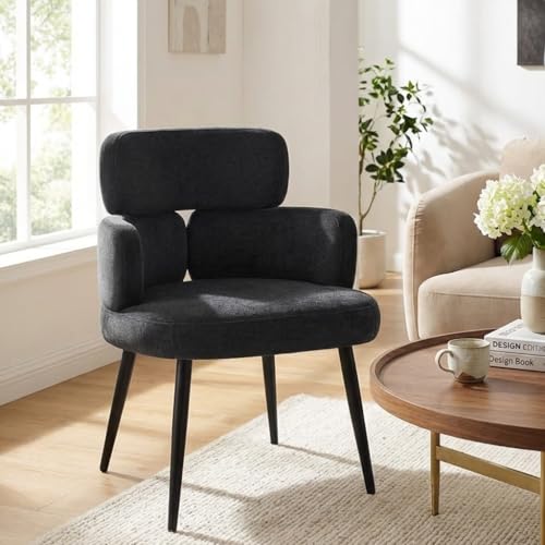 Hellove Chaise Salle a Manger Noir Lot de 1, Chaise de Cuisine avec Accoudoirs, Fauteuil Salon à Pieds croisés Rembourrée, Moderne Dining Chair avec Pied en...