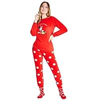 Disney Womens Pyjamas, Fleece Loungewear and Fluffy Socks Stitch Gift Set (Standard, M, Red Minnie)