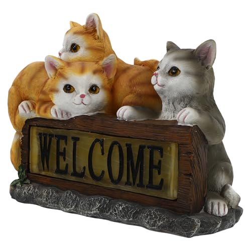 Lampe solaire chat en résine orange GALPADA pour la décoration de jardin
