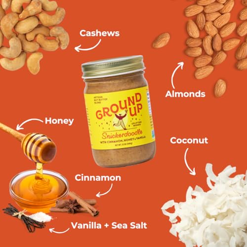 Ground Up Almond & Cashew Nut Butter - Snickerdoodle - Peanut-Free, Dairy-Free, Gluten-Free - 1 Jar 12oz