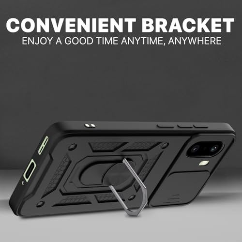 Image of Pikkme Back Cover for OnePlus 15R 5G | 360 Protection Case | Sliding Camera Shield Cover & Ring Holder Stand D10 Tough Armor Bumper Case (Black)