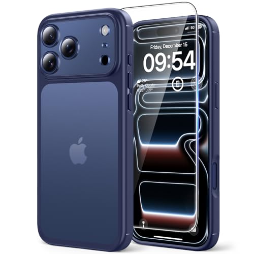 Image of TAURI for iPhone 17 Pro Case, with Screen Protector, Matte Blue | Full Camera Protection, Anti-Yellowing Military-Grade Protection Shockproof Slim Phone Case for iPhone 17 Pro