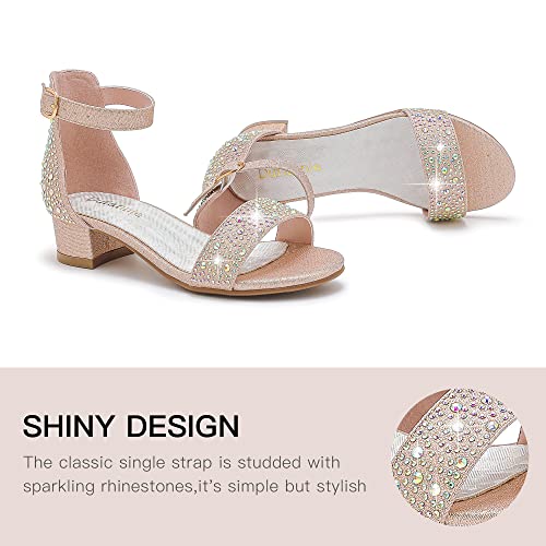 Image of Dufannie Girls Sandals Low Heels Dress Pump Ankle Strap Open Toe Flower Girl Wedding Party for Toddler Little Big Kid
