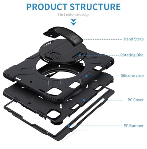 Image of TGK Heavy Duty Hybrid Case for iPad 10.2 inch 8th Gen Shockproof Sturdy Cover with Rotating Stand, Handle and Pen Holder Black