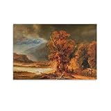 Painter Rembrandt Canvas Print - Landscape with The Good Samaritan - Wall Art Poster Famous Paintings Art Printing Hanging Paintings Home Decoration Posters 12x18inch(30x45cm)