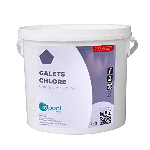 iopool 5kg Slow Chlorine – 200 g Pebbles/Tablets – Slow and Even Diffusion Stabiliser – Can be used with the Treatment App