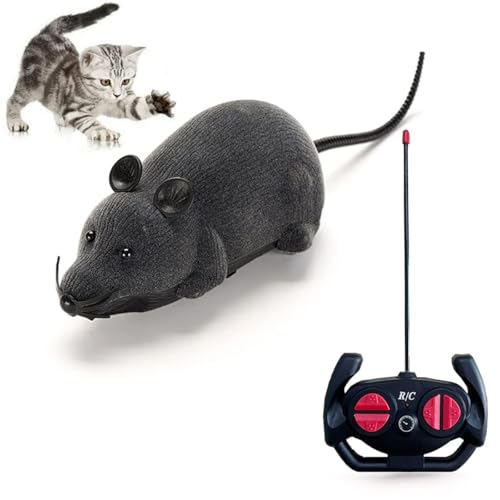Giveme5 Remote Control Fake Rat Realistic Mouse Cat Toy Mice RC Toy Cat Mice Animal Interactive Toy Figures Cat Running Wheel Wireless Chasing Prank Joke Scary...