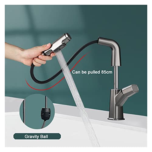 Robinet d'évier de cuisine gris avec douchette extractible et bouton rotatif - 4