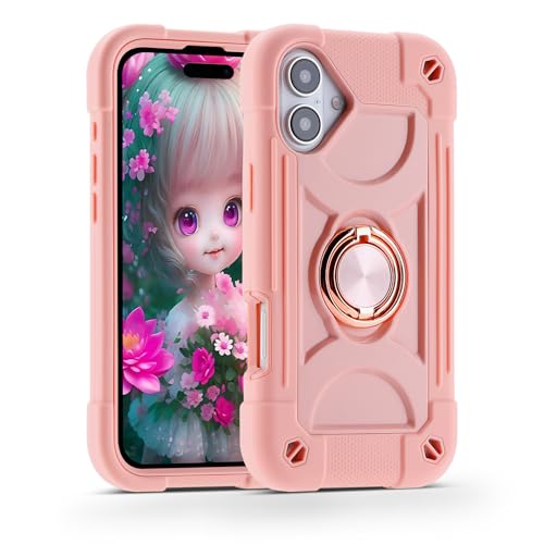 Image of MARKILL Compatible with iPhone with Built-in 360Rotating Ring Stand, Military Grade Drop Protection Full Body Rugged Heavy Duty Case Durable Cover (Pink, iPhone 17)