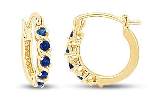 Dainty Hoop Earrings for Women Round Cut Simulated Blue Sapphire Gemstone Earrings in 14K Gold Plated 925 Sterling Silver Minimalist | Delicate Jewelry Gift for Her3