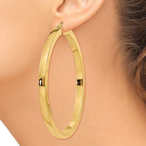 Large 14K Yellow Gold Square-Tubed Hoop Earrings (3Mm Thick), (45Mm) #TOP6