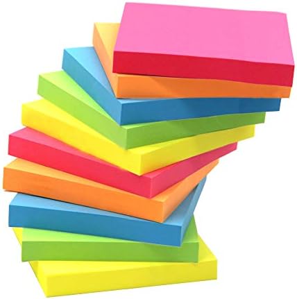 Sticky Note, Top Honor 3 inch x 3 inch, 10 Pads/Pack,100 Sheets/Pad, 5 Colours Self-Stick Notes, Easy Post