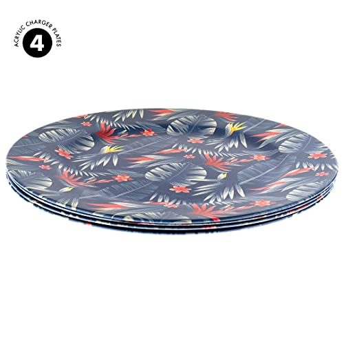 Platos Cargadores Acrílicos con Diseño de Hojas Tropicales, Set de 4 miniatura 4