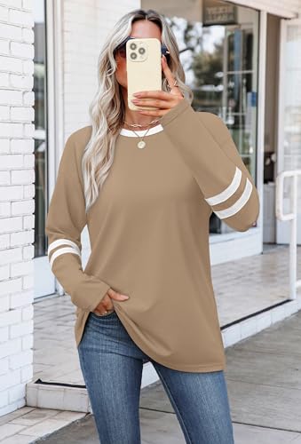 Image of Sampeel Long Sleeve Shirts for Women Color Block Casual Tops Fall Outfits 2026 Basic Tees Trendy Spring Clothes