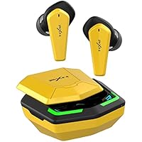 PXN S2 Auriculares Inalámbricos Gaming, Wireless Earbuds para Juegos con Baja Latencia y Micrófono Ultra Claro, Estéreo Hi-Fi, Efecto EQ, Luz RGB, ANC+ENC, App Gestionar -Amarillo