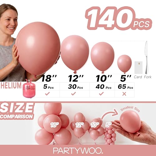 Image of PartyWoo Dusty Pink Balloons 140pcs Different Sizes of 18 12 10 5 Inch Blush Pink Dusty Rose Boho Netural Balloon Arch Kit Garland for Baby Shower Princess Girl Birthday Party Decorations Pink-F01