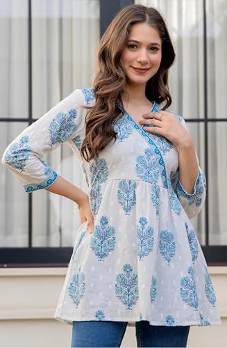 Image of rytras Women Pure Cotton Printed Tunic Top | Comfortable Everyday