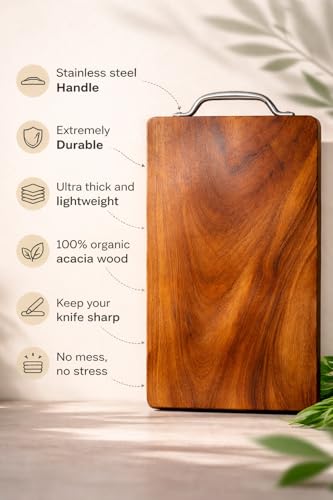 Image of Wooden Chopping Board for Kitchen, Acacia Wood Cutting Board, Solid Single Piece Wood, Heavy Duty for Vegetable, Meat & Fruit Cutting, Knife Friendly Natural Wood Kitchen Board (30x20x1.8 cm)