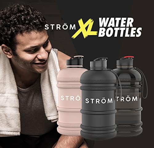 STRÖM 2.2 Litre Water Bottle (MATTE BLACK) with Flip Cap, 100% BPA Free, Premium Quality, Carry Strap & Handle