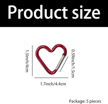 5 Pcs Heart-Shaped Aluminum Alloy Carabiner Clips, Metal Snap Lock Key Hooks for Keys, Hiking Backpack, Outdoor Camping Gear