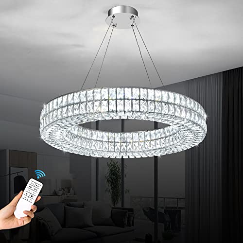 Idequy Led 32" Ring Crystal Chandelier, Modern Chandeliers Lighting And Hanging Ring Adjustable, Stainless Steel Ceiling Light Fixture For Living Room Dining Room Bedroom #TOP1