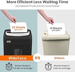 VidaTeco 25-Sheet Déchiqueteuse de papier lourd pour bureau, 40-Minute Exécution en continu P-4 Déchiqueteuse de qualité commerciale croisée, anti-jam inversée automatique, écume de shreds/CD/Credit/Card, panier de 7.9-Gallon, ETL | Anti-jam inversé, 40-Minute Coupe transversale P-4 Sec