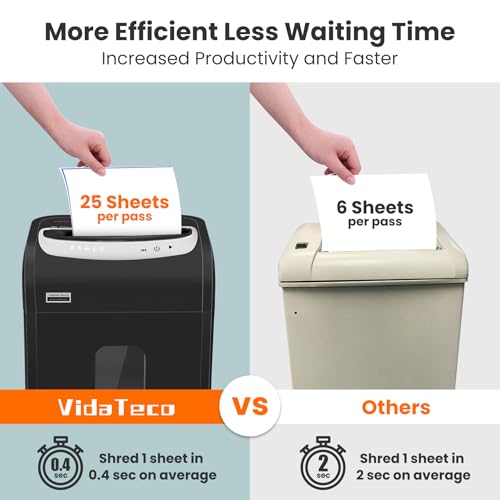 Paper Shredder for Home Office Heavy Duty,VidaTeco 25-Sheet Cross Cut Paper Shredder for Home Office,Document Shredding Machine with 58dB,Shred CD/Card with 7.9-Gal Bin,AUTO Jam Proof - Thumbnail 2