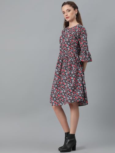 Image of KOTTY Women's Polyester Blend Fit and Flare Knee-Length Dress
