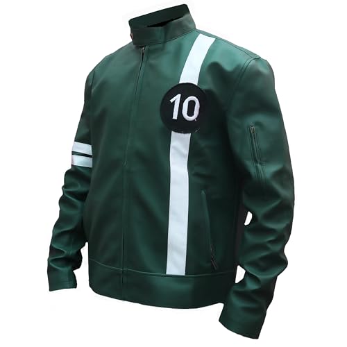 Image of Green Alien Swarn Tennyson Ben - Ten Jacket Faux Leather Green and White Biker Jacket For Men