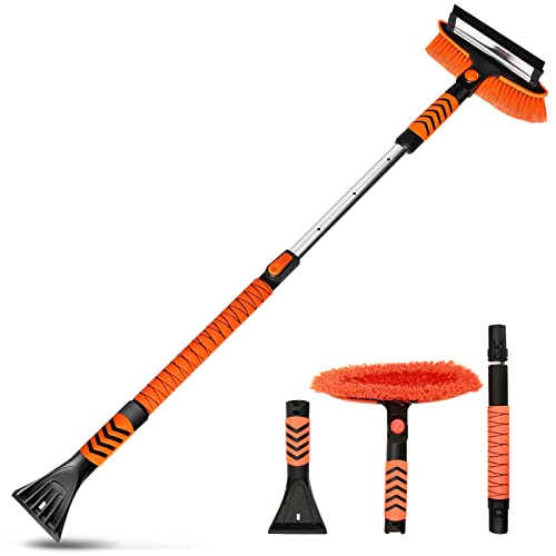ELUTO 51'' Extendable Snow Brush and Ice Scraper for Car Truck SUV with Squeegee Scraper, Foam Grip, Soft Bristle Head Scratch Free Auto Window Windshield Snow Scraper Winter Tools Ice Removal
