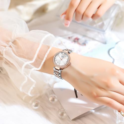 ساعات نيبوسي للنساء، ساعة انالوج بمينا ذهبي وردي للنساء والبنات والسيدات مرصعة بالماس مع ساعات أنيقة مقاومة للماء