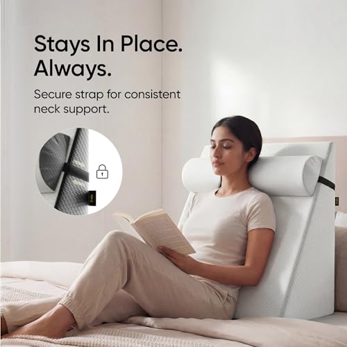 Image of Frido Wedge Neck Rest Pillow | Multipurpose Neck Pillow | Memory Foam Roll with Adjustable Strap | Relieves Neck, Knee & Lumbar Pressure | Compatible with Wedge Plus | Washable Cover, White