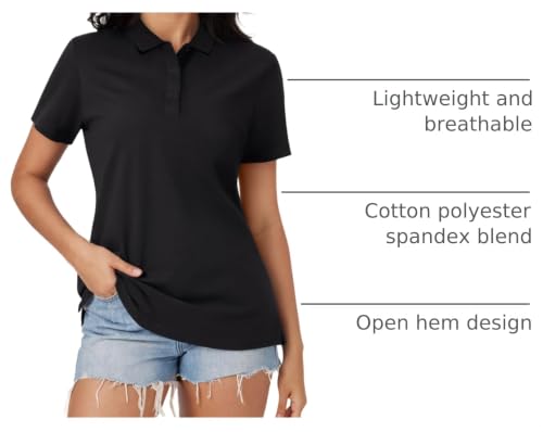 Image of MAGCOMSEN Women's Polo Shirts Cotton 3-Button Short Sleeve Collared Tops Summer Cool Shirt Uniform Casual Shirts