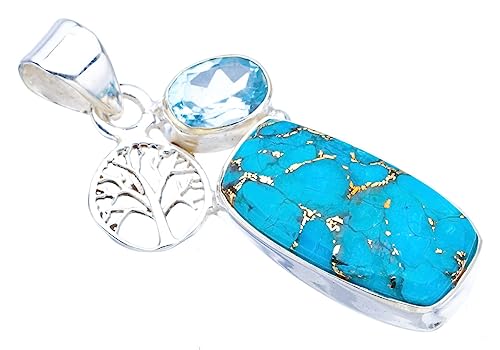 Pendentif cuivre turquoise topaze bleue en argent sterling 925 F3888