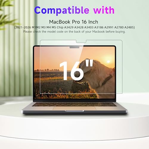 Image of IPROKKO 2 Pack Blue Light Matte Screen Protector for MacBook Pro 16-inch (M1 M2 M3 M4 M5 Pro Max, 2021-2026), Anti Glare Eye Protection HD Clarity Mac 16.2 inch Laptop Filter [Bubble Free Install]